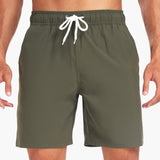 Gestreifte Herren-Badeshorts - mit Kordelzug und Taschen – Armygrün