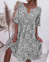 Clarissa - Kleid mit halben Ärmeln und Blumendruck – Grau