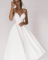 Damen Elegant Abendkleid | Cocktailkleid mit Spaghettiträgern und Herz-Ausschnitt – Weiß