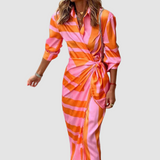 Cecilia™ Schickes Gestreiftes Kleid – Orange & Pink