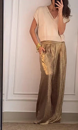Lilibet - Elegantes Oberteil und Hose – Gold - Beige