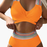 Gerippter High-Waist Bikini - Damen Zweiteiler für den Sommer – Orange
