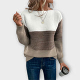 Aurora - Eleganter dreifarbiger Patchwork-Pullover – Braun