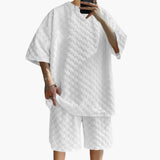 Herren Sommer Zweiteiler mit Jacquard Shirt und Shorts – Weiß