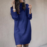 Damen Rollkragen Pulloverkleid | Langarm – Blau