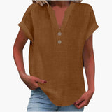 Damen Bluse mit V-Ausschnitt und kurzen Ärmeln für Frühling – Braun