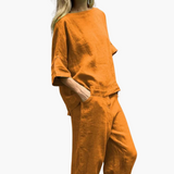 Zweiteiler Set Damen - Crop Top & Cropped Hose für den Sommer – Orange