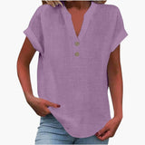 Damen Kurzarmshirt mit V-Ausschnitt und lockerer Passform – Lila 1