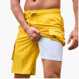 Herren Badeshorts mit Stretchstoff und Seitentasche – Gelb