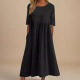 Sofia | Figurbetontes Baumwollkleid – Schwarz