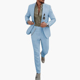 Herren Sommeranzug mit Knopfverschluss und schmaler Passform – Himmelblau