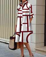 Elegantes Kleid mit geometrischem Muster für Frauen | Midi – Rot