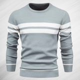 Eleganter Herren Streifenpullover Mit Zickzack-Muster – Atmungsaktiver Slim-Fit Klassiker – Himmelblau