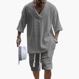 Luftiges Zweiteiler Sommer Set mit Hemd und Shorts für Herren – Grau