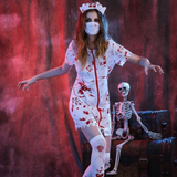 Damen Halloween Kostüm | Kurzarm Kleid mit Blutflecken und Reißverschluss – Weiß