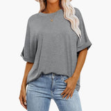 Damen Oversize T-Shirt mit Rundhals und kurzen Ärmeln – Grau