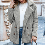 Teddy Damen Mantel Kurz | Elegant Lässig – Hellgrau