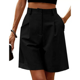 Thea | Elegante Bermuda mit Bundfalten – Schwarz