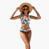 Eleganter Crossover-Bikini - Damen Zweiteiler für den Sommer – Erdton-Batik