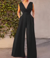 Amelith – Eleganter V-Ausschnitt-Jumpsuit – Schwarz