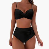 Bikini-Set für Damen - mit High Waist und verstellbaren Trägern – Schwarz