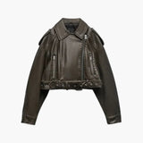 Kurze Bikerjacke für Damen – Grün