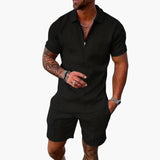 Herren Sommer Zweiteiler mit Reißverschluss und Shorts – Schwarz