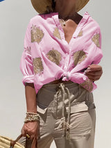 Lumirae – Klassisches Boho-Langarmshirt mit Stickerei – Rosa