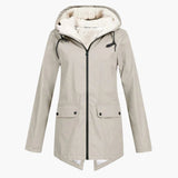 Wasserabweisender Trenchcoat mit Kapuze für Damen – Beige
