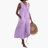 Midi-Kleid mit Knopfleiste für Damen - Sommerliches Shirt Kleid – Lila