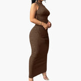 Elegantes Sommerkleid - Damenrückenfrei für den Strand – Kaffee