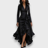 Marcelline – Drapiertes Maxikleid mit Rüschen – Schwarz