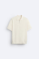 Elegantes Strickpolo mit Reißverschluss – Creme