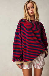 Amelia - Gestreifter Pullover In Übergröße – Schwarz & Rot