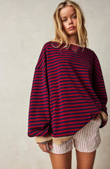 Bunter Streifenpullover für Damen | Perfekt für den täglichen Gebrauch – Burgundisch