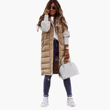 Gesteppt lange Weste für Damen – Beige