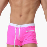 Herren Badeshorts mit Reißverschlusstaschen und Kordelzugbund – Rosa