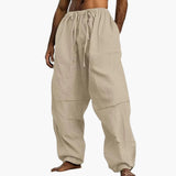 Herren Sommerhose mit weitem Bein und Kordelzug – Khaki