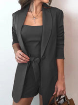 Juliana - 3er-Set: Weste, Anzugjacke, High-Waist-Shorts – Schwarz