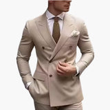 Herren Anzug zweiteilig mit Doppelreiher und Slim Fit Hose – Beige 2