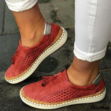 Tassel Loafer: stylische Casual-Slipper mit niedrigem Absatz – Rot