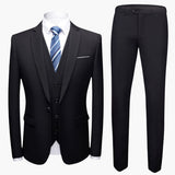 Herren Anzug dreiteilig mit Ein-Knopf Blazer und Weste – Schwarz