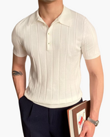 Ian | Business casual Herren Slim Fit Strick-Poloshirt mit Gerippt Muster – Beige