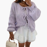 Strickjacke mit Schleifenverschluss für Damen – Lila