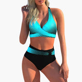High-Waist Bikini - Damen Zweiteiler mit überkreuztem Look – Blau 2