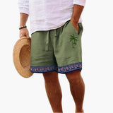 Herren Badeshorts Sommer mit Kordelzug und Palmenmuster – Grün