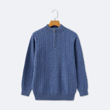 Christian | Eleganter Zopfmuster-Strickpullover mit Halbzip – Blau
