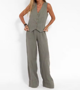 Soleil – Stilvolles Zweiteiliges Leinenanzug-Set – Grau