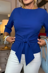 Shaniera – Stilvolles Oberteil Mit Bindegürtel – Blau