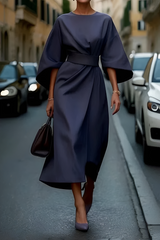 Vera - Schickes Midikleid mit Taille – Blau